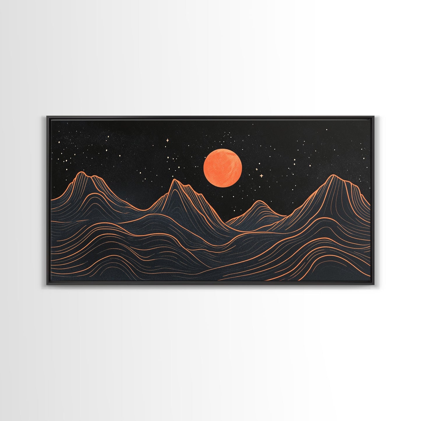 Blood Moon Over a Desert Landscape, Dark and Moody Decor, Framed Canvas Print, Pueblo Style Southwestern Art