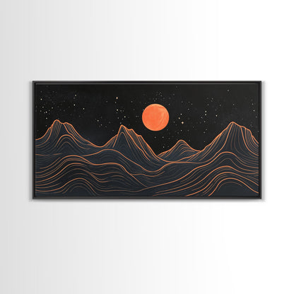 Blood Moon Over a Desert Landscape, Dark and Moody Decor, Framed Canvas Print, Pueblo Style Southwestern Art