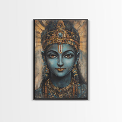 Madhubani Wall Art, Framed Canvas Print, Madhubani Style Decor, Madhubani Painting, Krishna Art