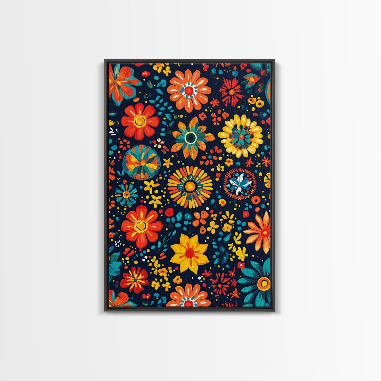 Mexican Tile Pattern Wall Art, Framed Canvas Print, Chicano Wall Art, Mexicano Wall Art, Textile Inspired Wall Decor