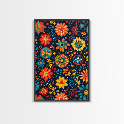 Mexican Tile Pattern Wall Art, Framed Canvas Print, Chicano Wall Art, Mexicano Wall Art, Textile Inspired Wall Decor