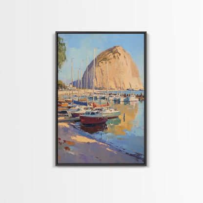 Italian Seaside Village Framed Canvas Print, Sailboat Painting, Italy Painting, Italy Decor, Vacation Gift Idea, Maine Oil Painting, Nautical Home Decor