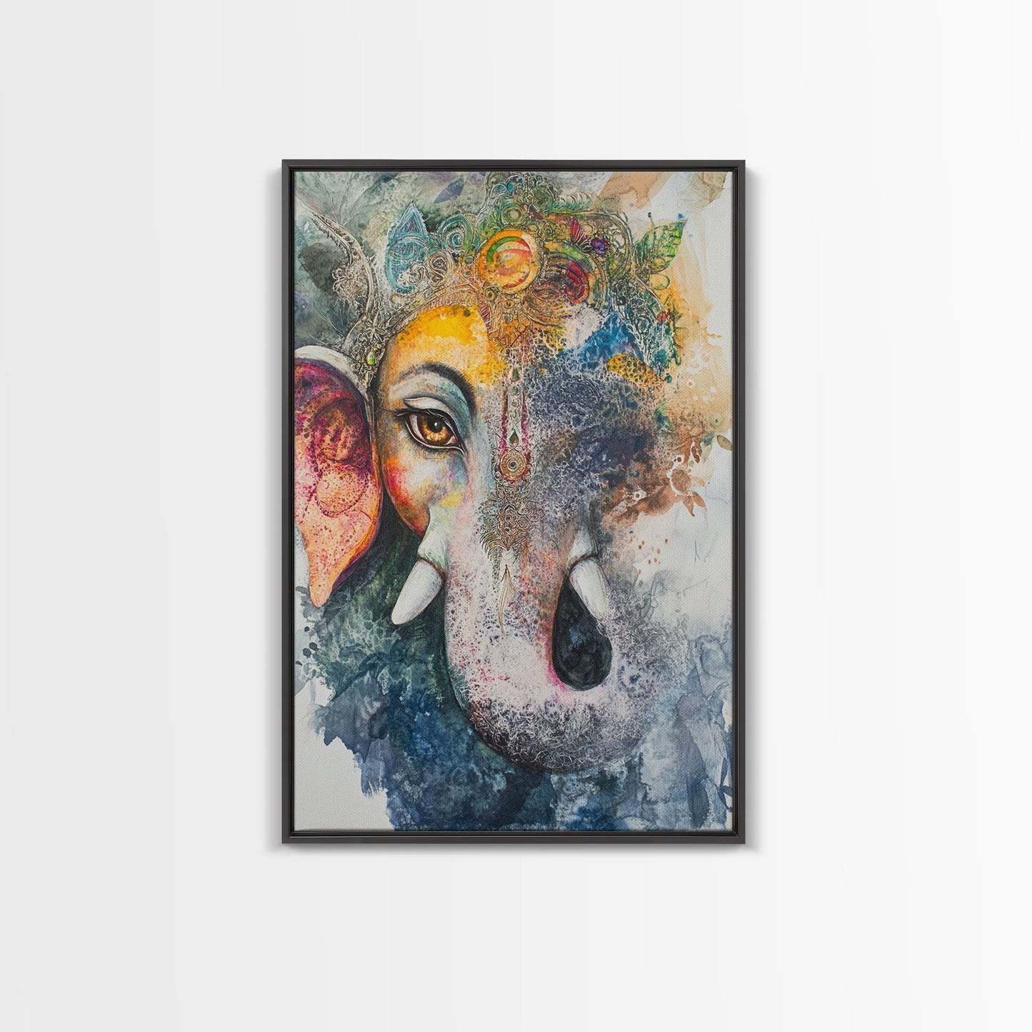 Ganesh Wall Art, Ganesha Painting Print, Framed Canvas Print, Painting of Ganesha, Ganesh Art