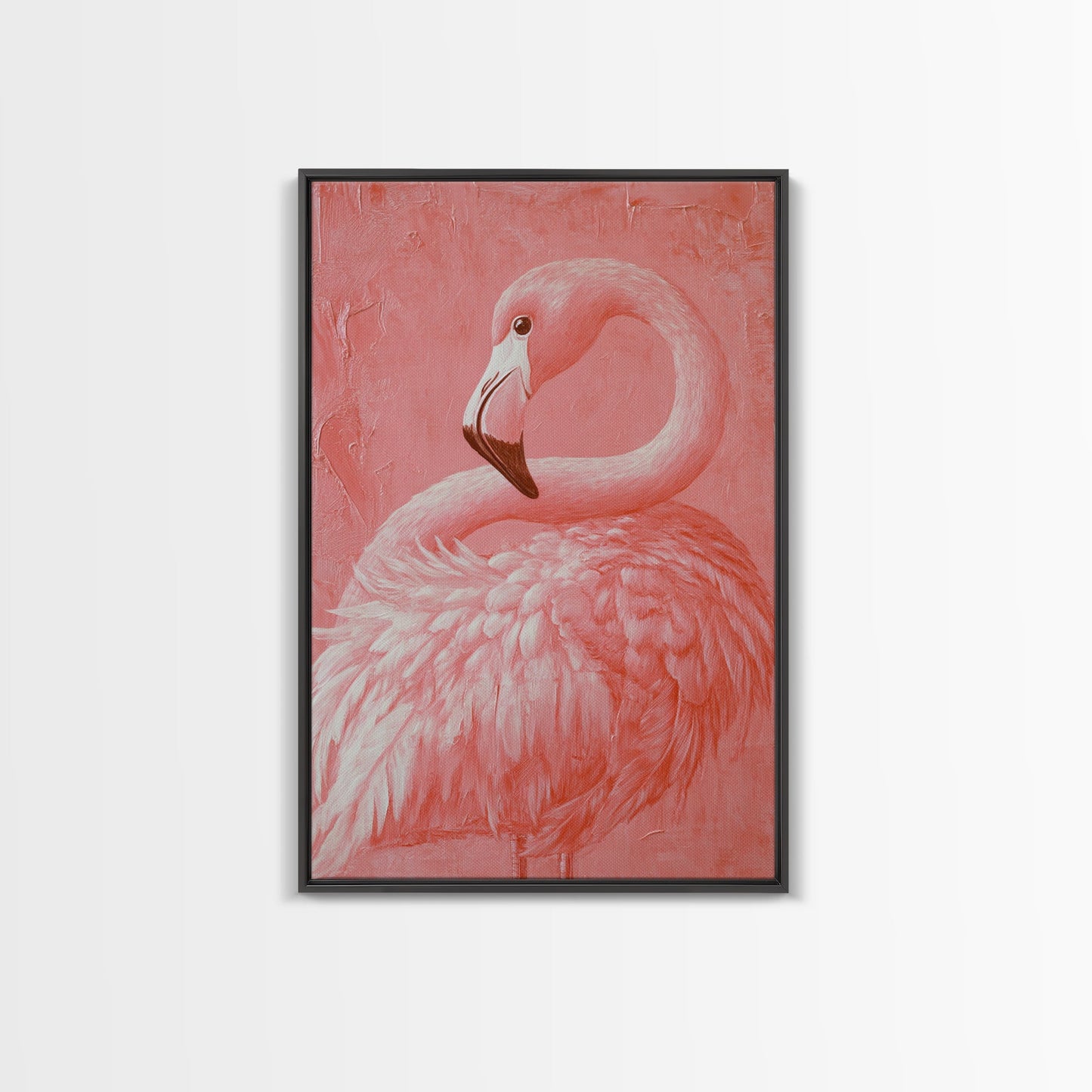 Pink Flamingo Painting Print, Preppy Trendy Wall Art, Animal Print, Framed Canvas Print, Wood Framed Art, Dorm Decor, Apartment Art