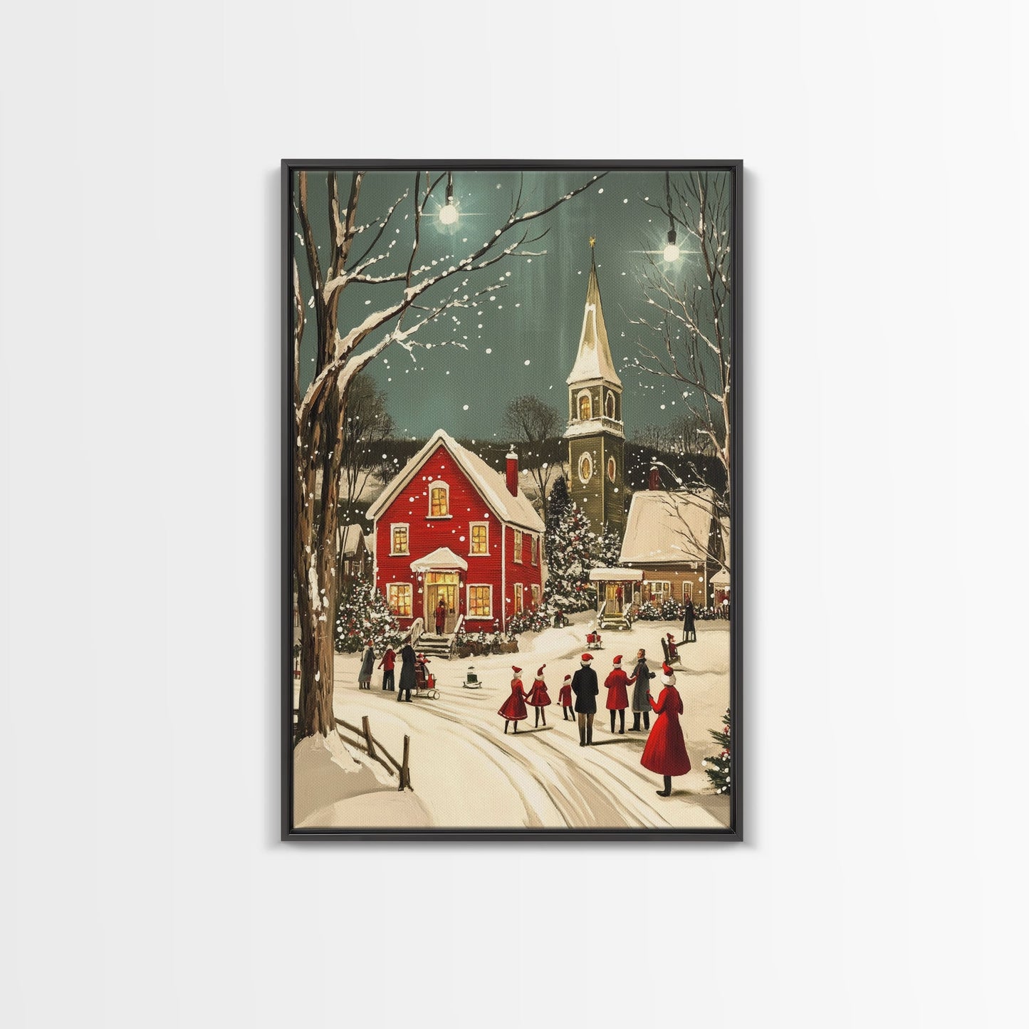 Small Town Christmas Painting Print, Christmas Village Art, Christmas Village Painting, Christmas Home Decor, Christmas Living Room Art
