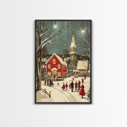 Small Town Christmas Painting Print, Christmas Village Art, Christmas Village Painting, Christmas Home Decor, Christmas Living Room Art