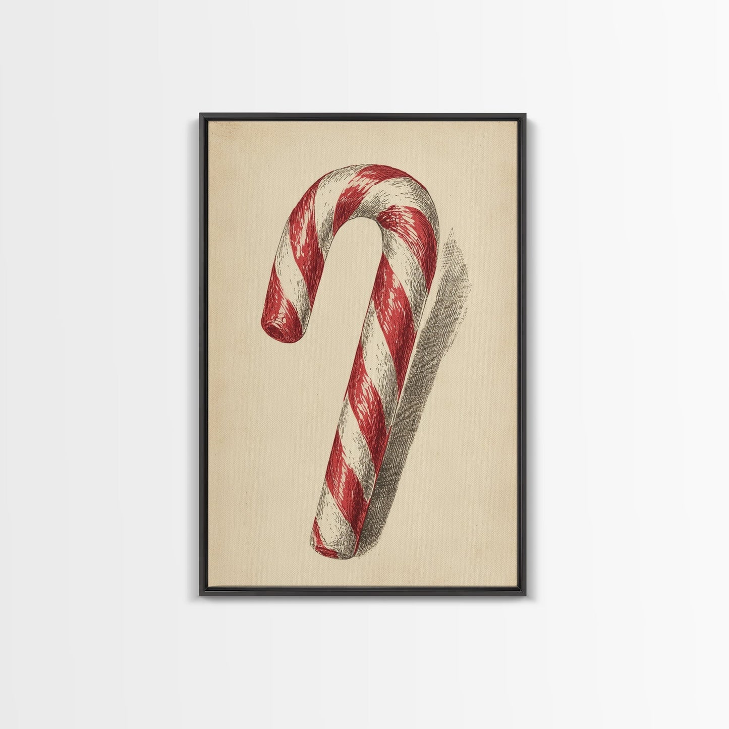 Christmas Wall Art - Candy Cane Sketch - Framed Canvas Print - Candy Cane Decor - Christmas Home Decor