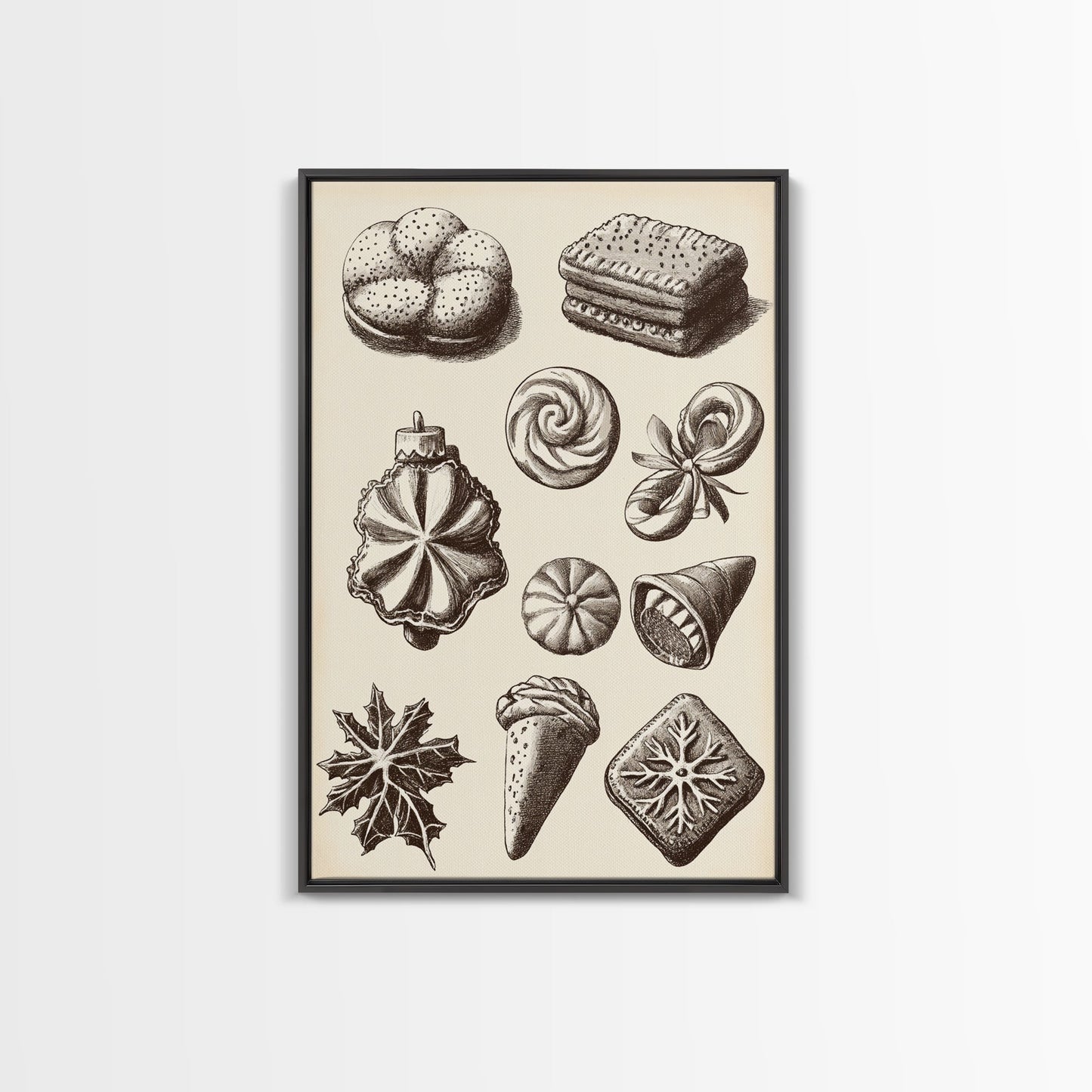 Cute Christmas Cookies Canvas Print - Framed Canvas - Minimalist Christmas Art - Boho Christmas Art - Rustic Christmas Art