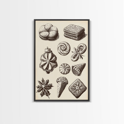 Cute Christmas Cookies Canvas Print - Framed Canvas - Minimalist Christmas Art - Boho Christmas Art - Rustic Christmas Art