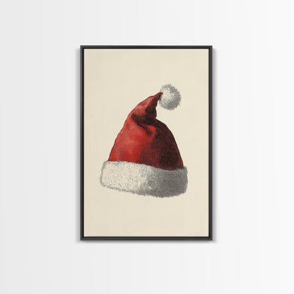 Painting of Santa's Hat Canvas Print - Framed Canvas - Minimalist Christmas Art - Boho Christmas Art - Rustic Christmas Art