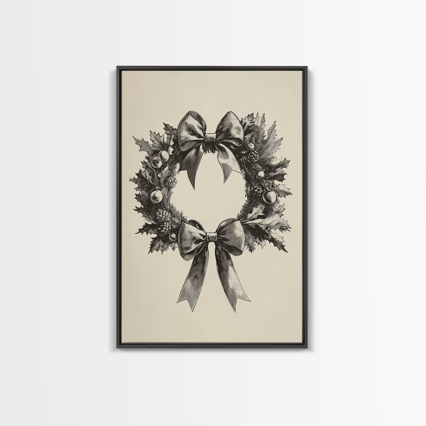 Sketch of a Christmas Wreath Canvas Print - Framed Canvas - Minimalist Christmas Art - Boho Christmas Art - Rustic Christmas Art