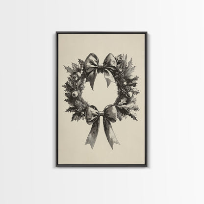Sketch of a Christmas Wreath Canvas Print - Framed Canvas - Minimalist Christmas Art - Boho Christmas Art - Rustic Christmas Art