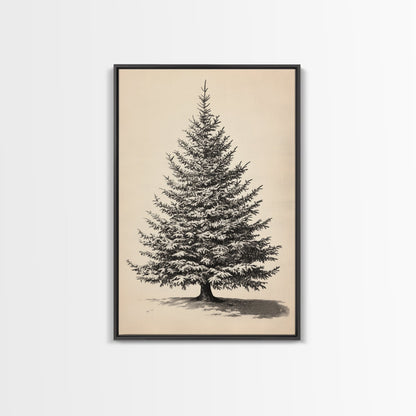 Sketch of a Christmas Tree Canvas Print - Framed Canvas - Minimalist Christmas Art - Boho Christmas Art - Rustic Christmas Art