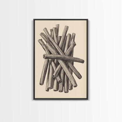 Retro Cinnamon Sticks Canvas Print - Framed Canvas - Minimalist Christmas Art - Boho Christmas Art - Rustic Christmas Art