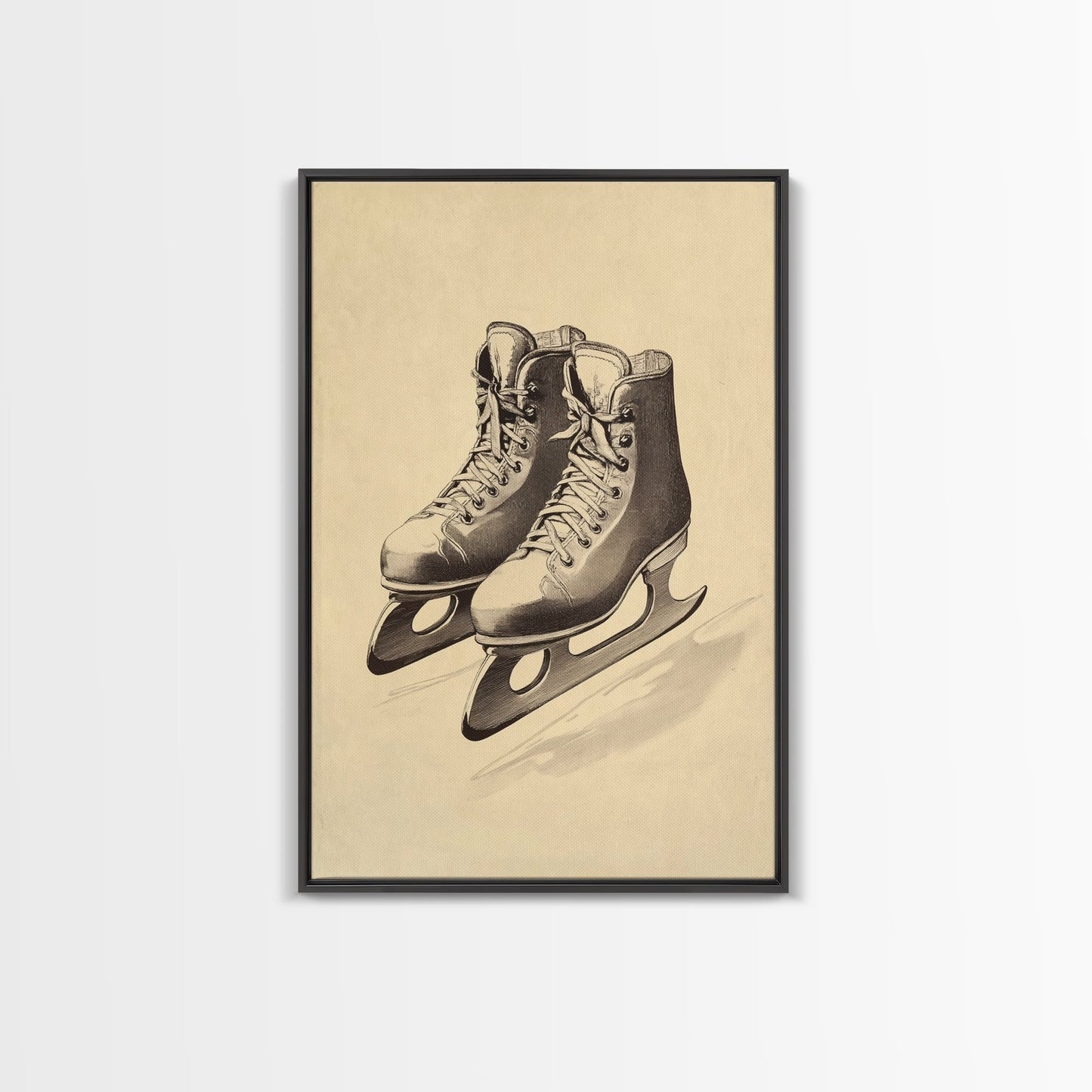 Vintage Ice Skates Canvas Print - Framed Canvas - Minimalist Christmas Art - Boho Christmas Art - Rustic Christmas Art