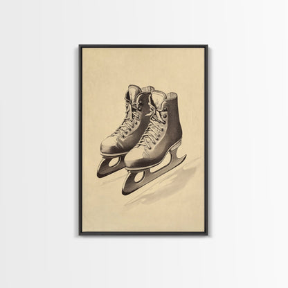 Vintage Ice Skates Canvas Print - Framed Canvas - Minimalist Christmas Art - Boho Christmas Art - Rustic Christmas Art