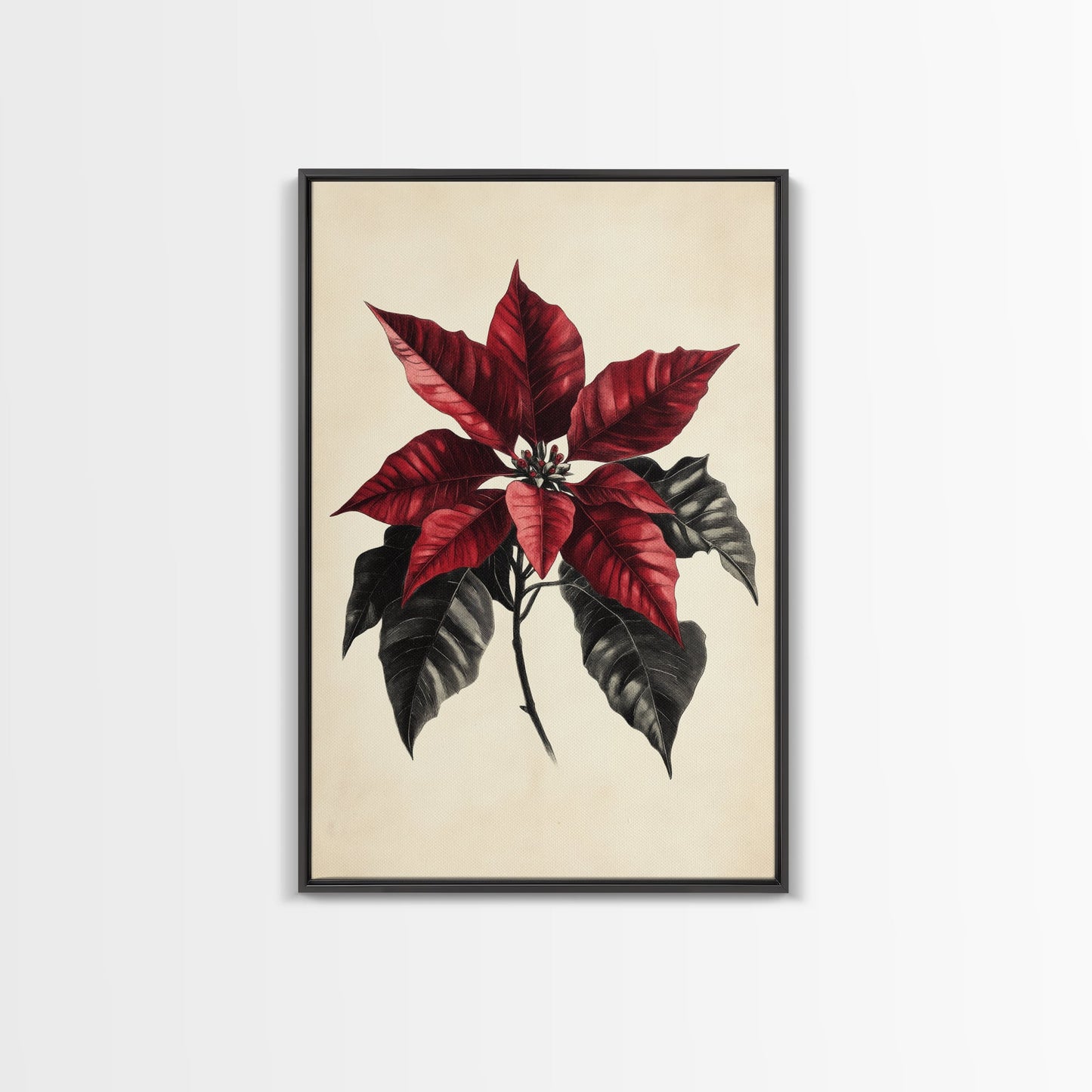 Christmas Poinsetta Canvas Print - Framed Canvas - Minimalist Christmas Art - Boho Christmas Art - Rustic Christmas Art