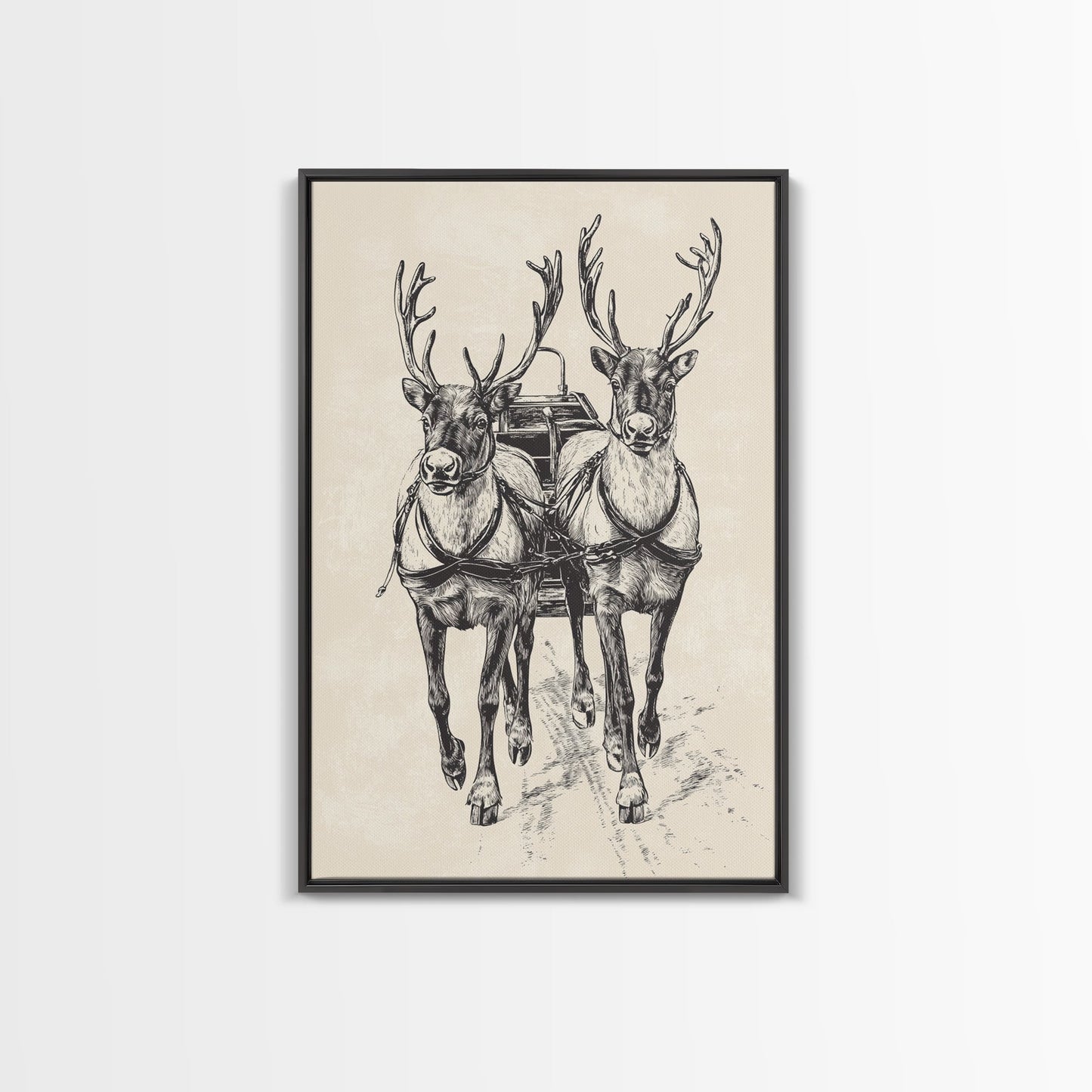 Santa's Sleigh Canvas Print - Framed Canvas - Minimalist Christmas Art - Boho Christmas Art - Rustic Christmas Art