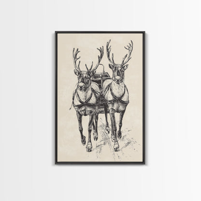 Santa's Sleigh Canvas Print - Framed Canvas - Minimalist Christmas Art - Boho Christmas Art - Rustic Christmas Art