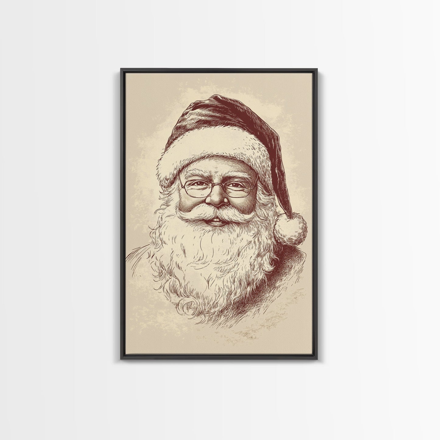 Portrait of Santa Clause Canvas Print - Framed Canvas - Minimalist Christmas Art - Boho Christmas Art - Rustic Christmas Art