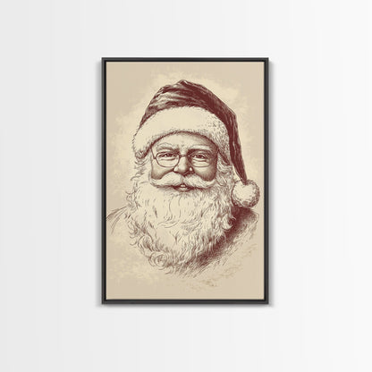 Portrait of Santa Clause Canvas Print - Framed Canvas - Minimalist Christmas Art - Boho Christmas Art - Rustic Christmas Art