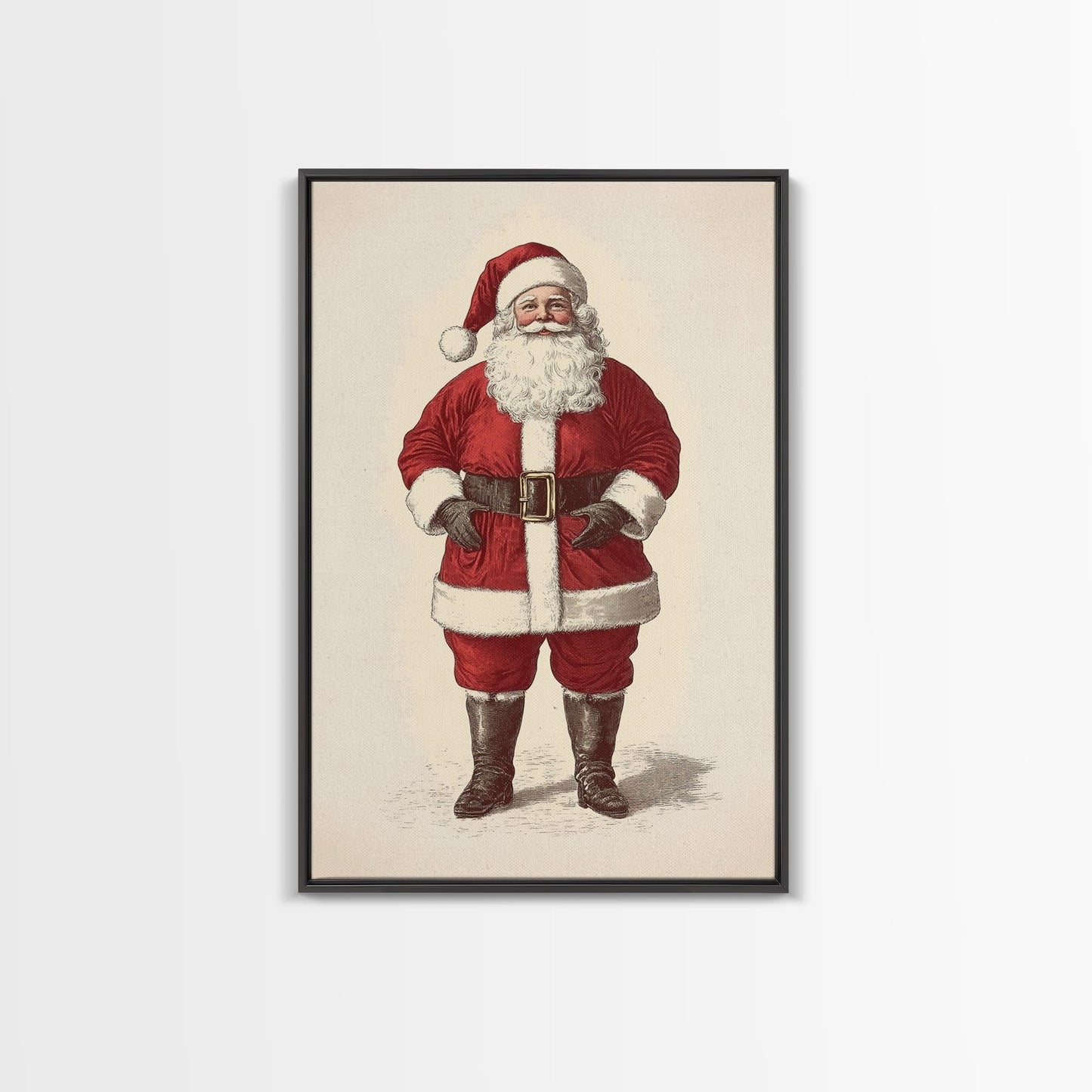 Cheerful Santa Clause Canvas Print - Framed Canvas - Minimalist Christmas Art - Boho Christmas Art - Rustic Christmas Art
