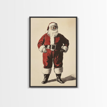 Vintage Santa Clause Canvas Print - Framed Canvas - Minimalist Christmas Art - Boho Christmas Art - Rustic Christmas Art