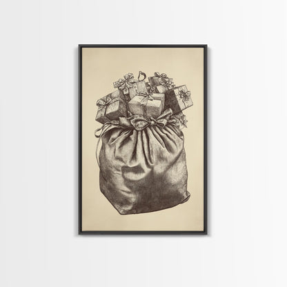 Santa's Gift Bag Canvas Print - Framed Canvas - Minimalist Christmas Art - Boho Christmas Art - Rustic Christmas Art