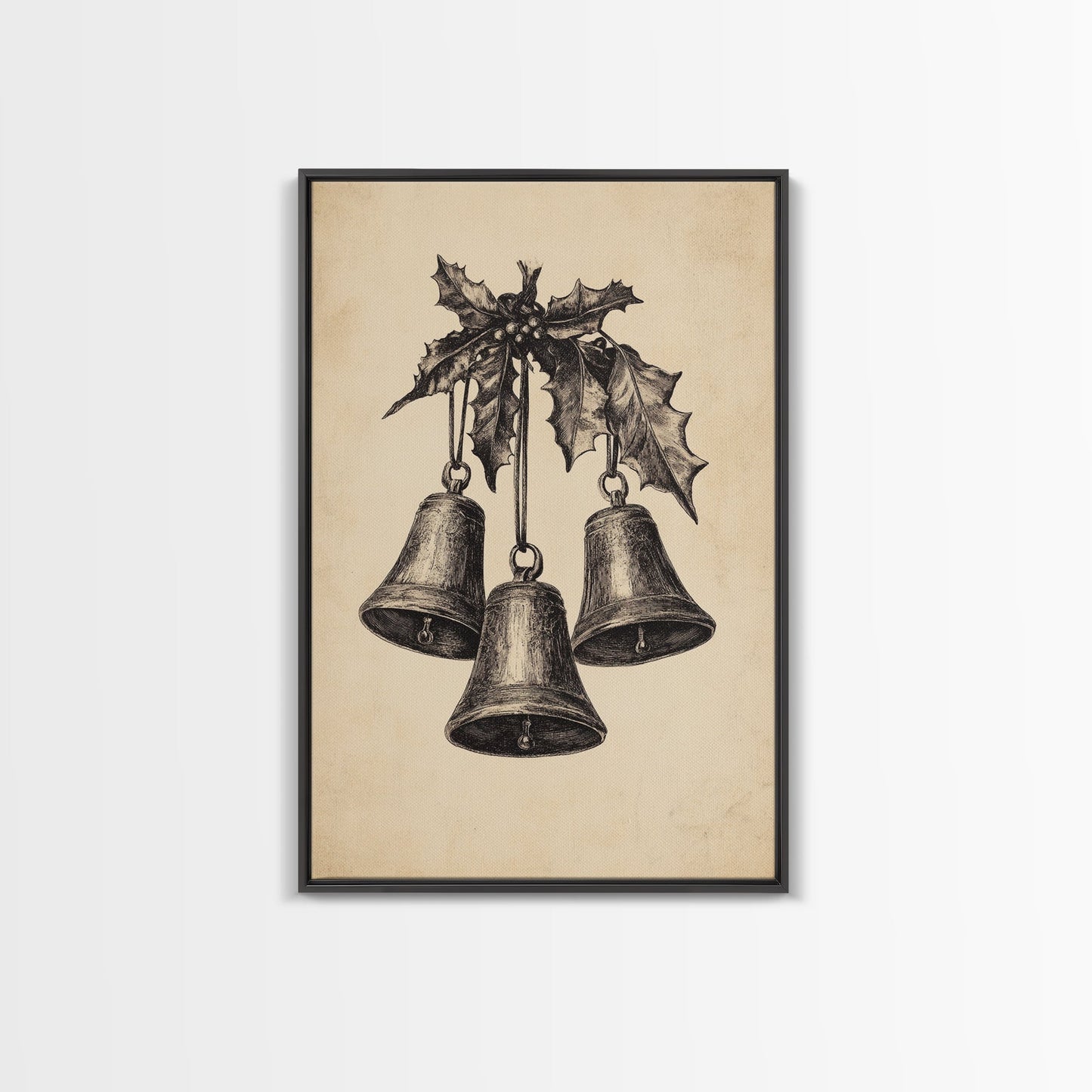 Christmas Bells Canvas Print - Framed Canvas - Minimalist Christmas Art - Boho Christmas Art - Rustic Christmas Art
