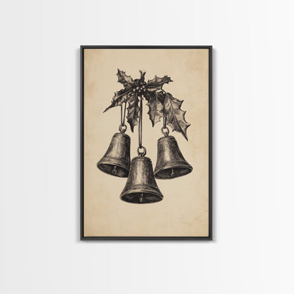 Christmas Bells Canvas Print - Framed Canvas - Minimalist Christmas Art - Boho Christmas Art - Rustic Christmas Art