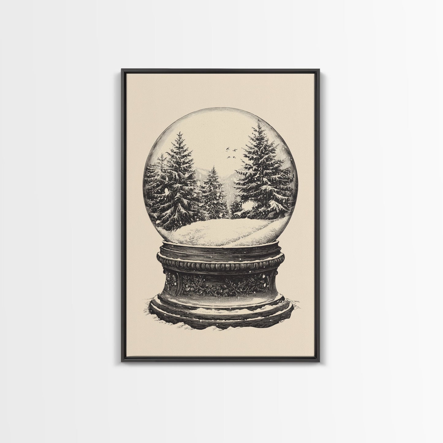 Sketch of a Christmas Snow Globe Canvas Print - Framed Canvas - Minimalist Christmas Art - Boho Christmas Art - Rustic Christmas Art