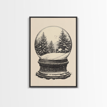 Sketch of a Christmas Snow Globe Canvas Print - Framed Canvas - Minimalist Christmas Art - Boho Christmas Art - Rustic Christmas Art