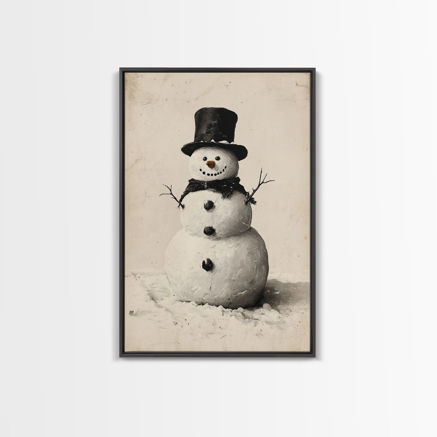 Christmas Snowman Sketch Canvas Print - Framed Canvas - Minimalist Christmas Art - Boho Christmas Art - Rustic Christmas Art