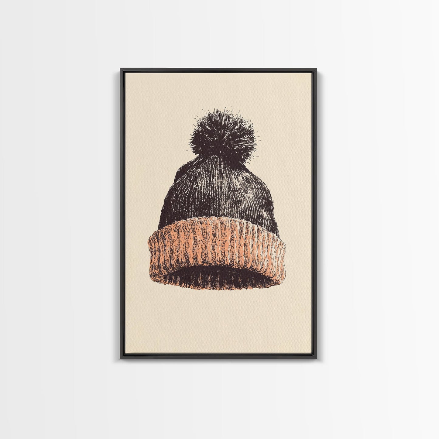 Christmas Beanie Hat Canvas Print - Framed Canvas - Minimalist Christmas Art - Boho Christmas Art - Rustic Christmas Art