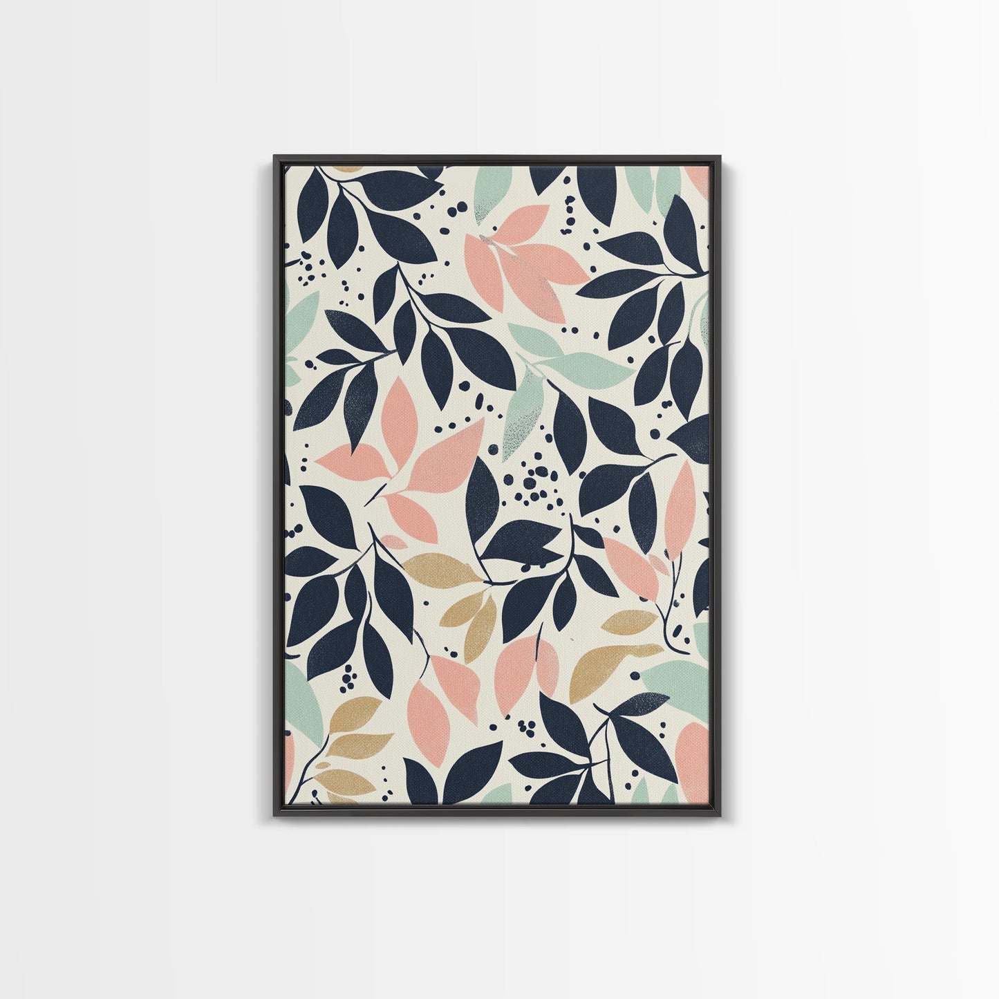 Pastel Florel and Botanical Wall Art, Mid Century Modern Leaves Art Print, Wood Frame Wall Art Canvas Print, Canvas Art, Living Room Decor
