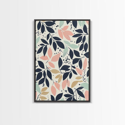 Pastel Florel and Botanical Wall Art, Mid Century Modern Leaves Art Print, Wood Frame Wall Art Canvas Print, Canvas Art, Living Room Decor