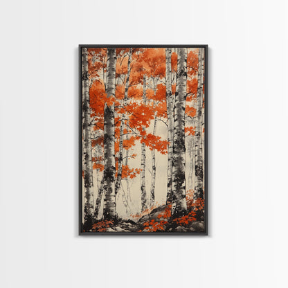 Birch Forest Art Print Autumn Aspen Trees Wall Art Birches Canvas Print Watercolor Landscape Colorado Art Neutral Fall Forest Painting