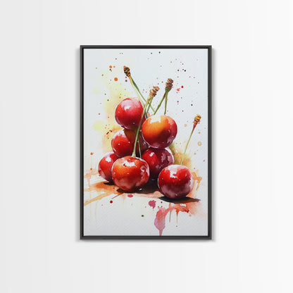 Cherry Wall Art Canvas Print, Cherry Painting, Kitchen Food Decor, Kitchen Wall Art, Original Cherry Painting, Home Decor For Kitchen