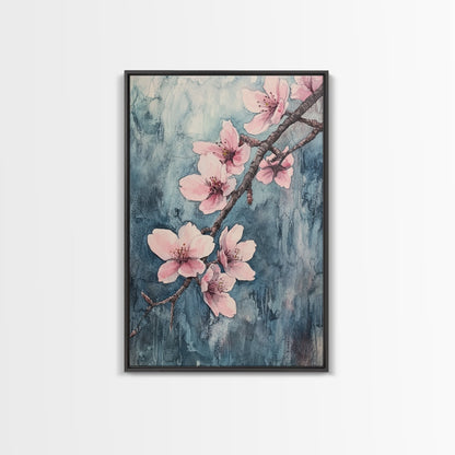 Home Decor Cherry Blossoms Wall Art, Cherry Blossom Art, Large Gallery Wrapped Canvas, Ready To Hang Aesthetic Decor, Cherry Blossom Art