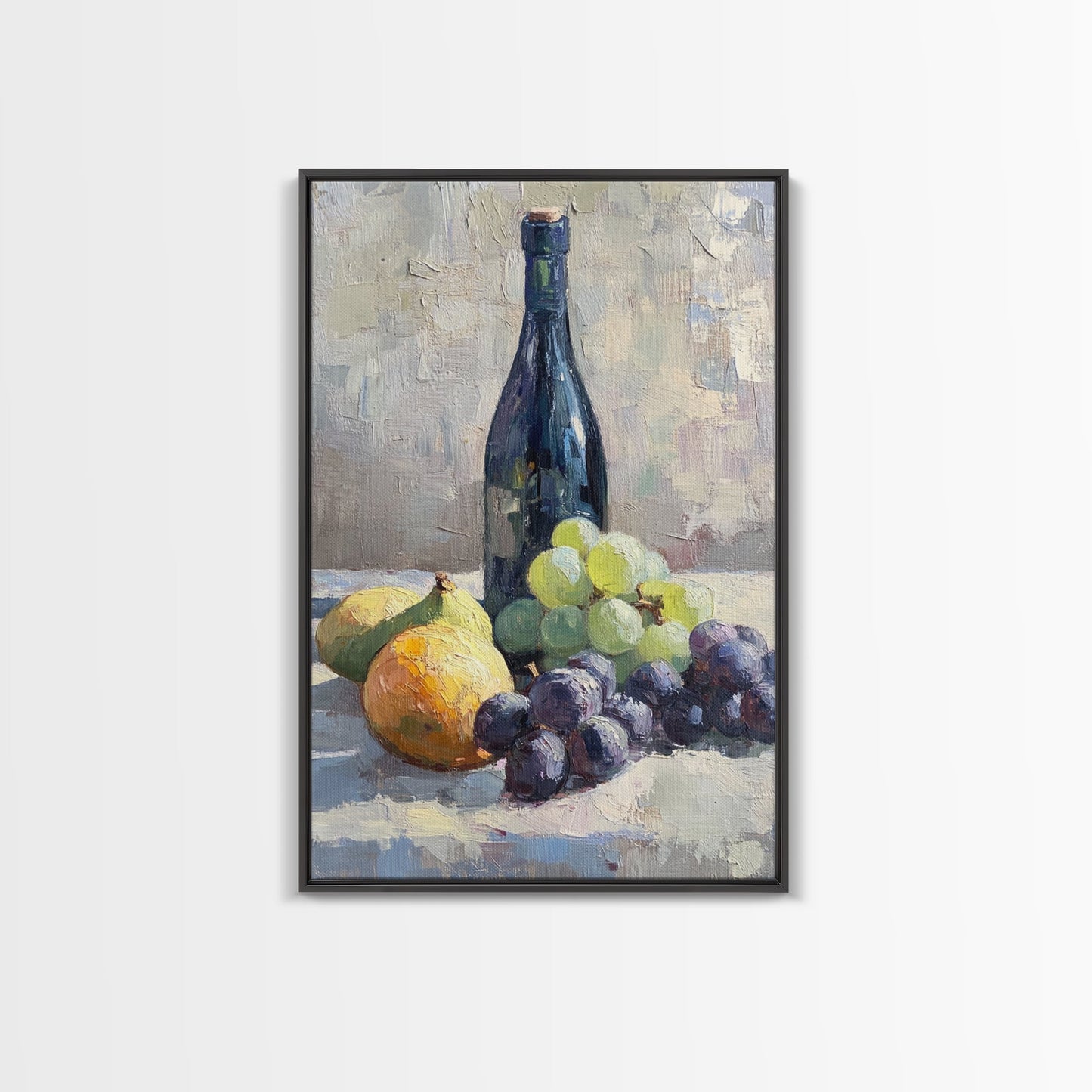 Still Life Of Grapes and Wine, Framed Canvas Print, Antique Style Fruit Still Life Oil Painting Print, Kitchen Decor, Rustic Farmhouse Kitchen Art