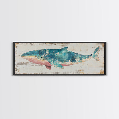 Humpback Whale Panoramic Wall Art Canvas Print - Wood Framed Canvas - Nautical Decor - Ready To Hang, Whale Art, Whale Fine Art