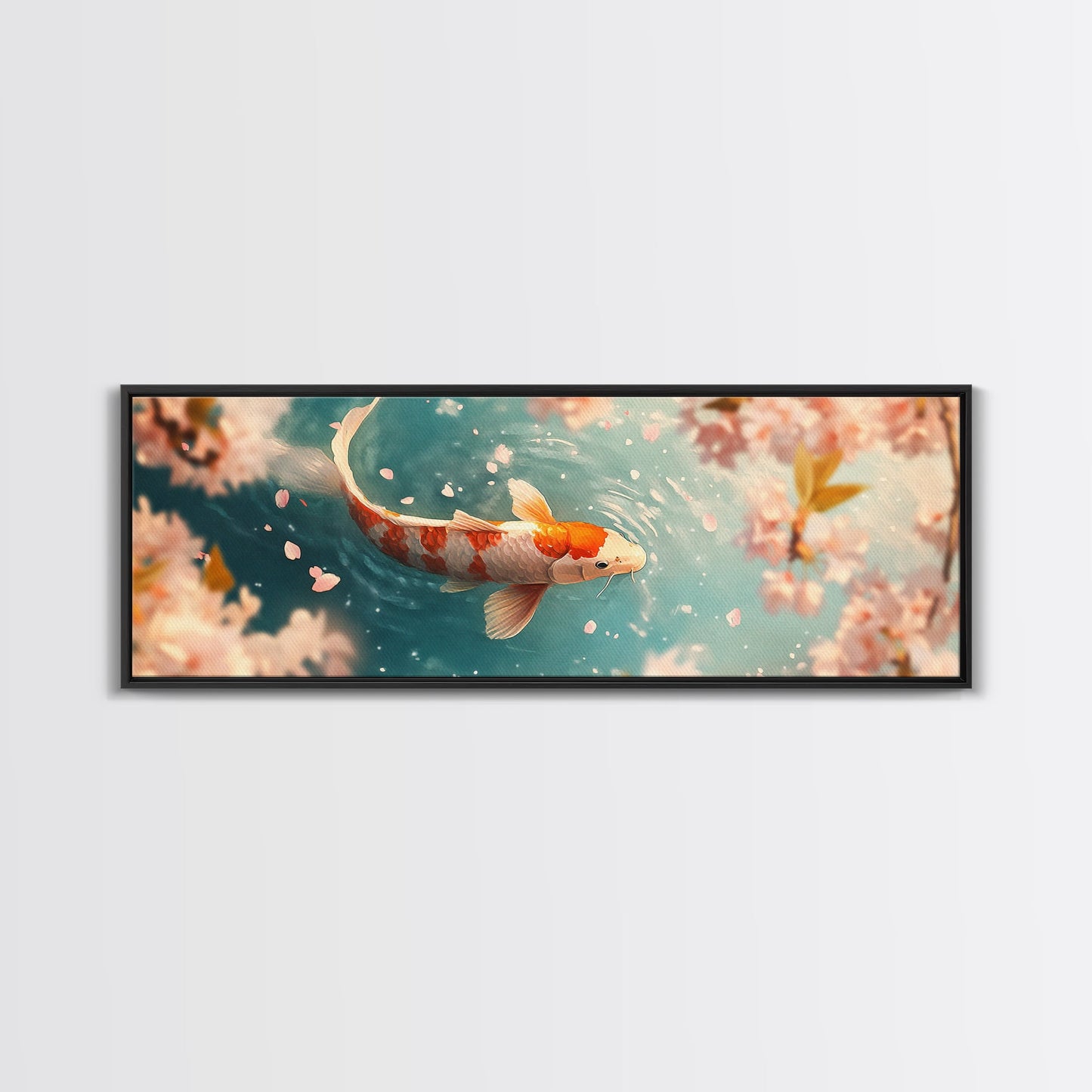 Reflections of a Koi Fish Panoramic Print, Canvas Print, Ready To Hang Wall Art, Koi Fish Painting, Soothing Decor, Zen Studio Art