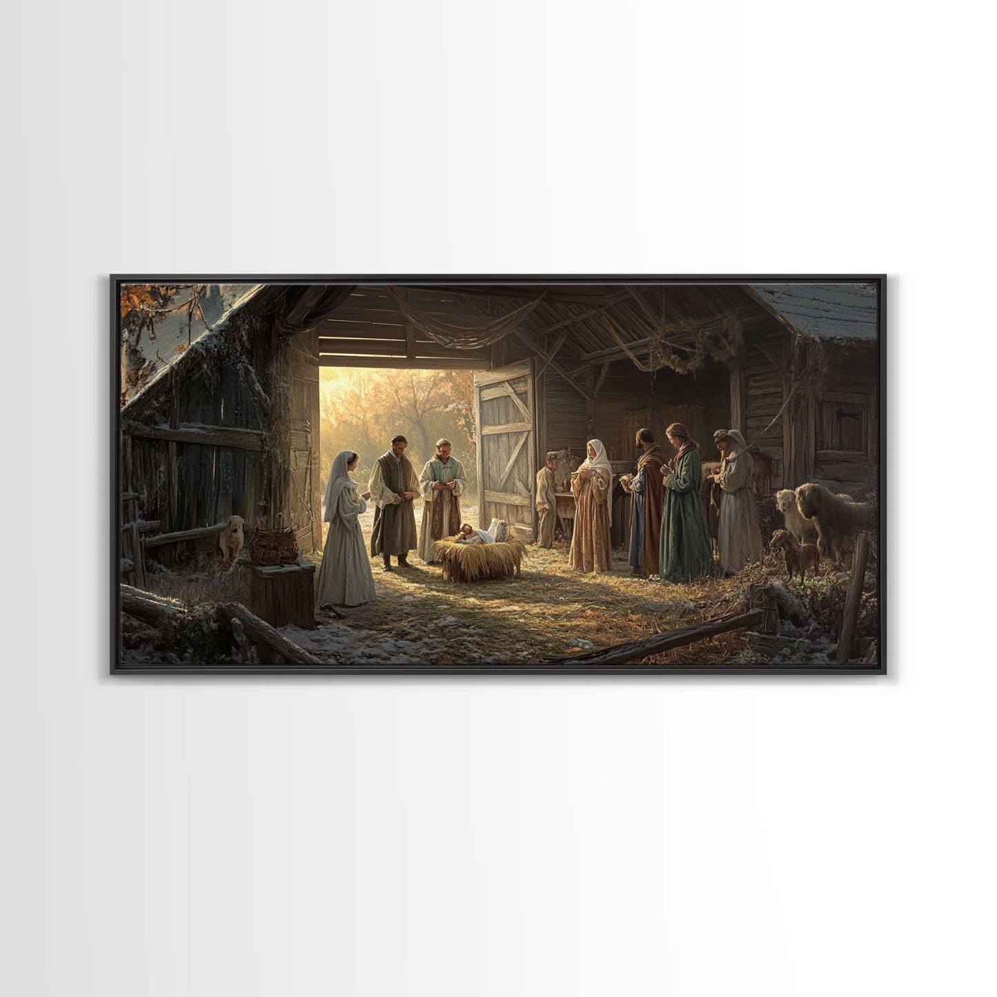 Christmas Nativity Wall Art, Framed Canvas Print, Nativity Oil Painting, Nativity Art Print, Christmas Seasonal Wall Art Living Room Decor