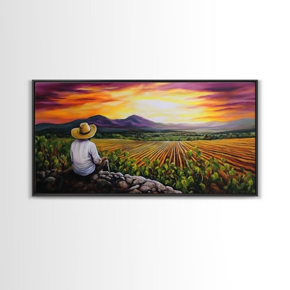 Farmhouse Wall Art Framed Canvas Print - Mexicano Art - Chicano Art - Oil Painting Print of a Tejano Farmer - Arte Mexicano