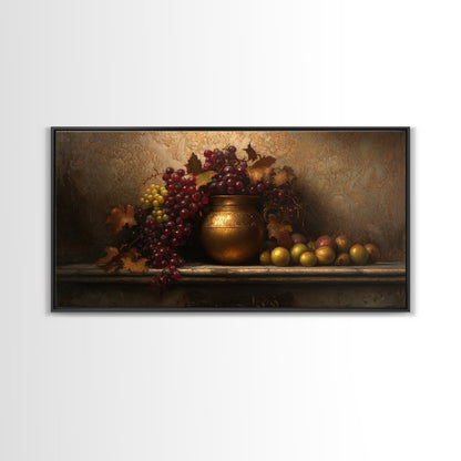 Still Life of Grapes, Framed Canvas Print, Victorian Oil Painting Print, Kitchen Wall Art, Kitchen Painting, Kitchen Home Decor