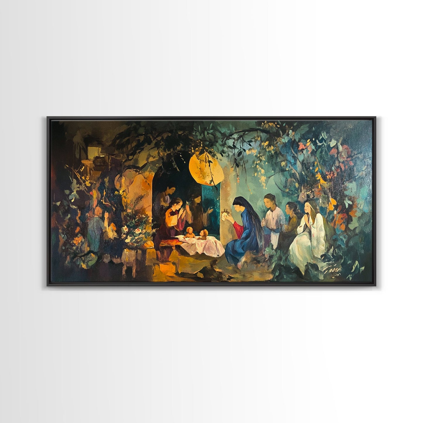 Christian Nativity Jesus In The Manger Ready To Hang Canvas Wall Art - Farmhouse Christmas Decor - Christian Wall Art - Christian Painting