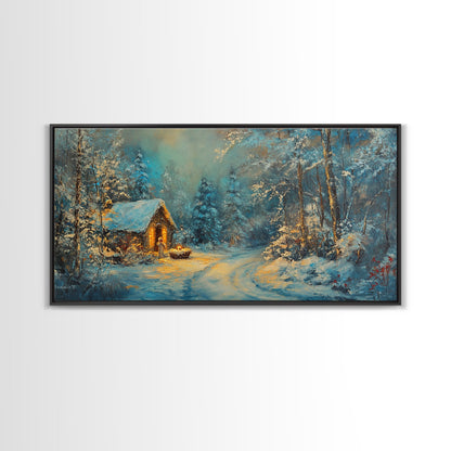 Above Mantle Christmas Wall Art, Framed Canvas Print, Cabin Art, Wall Art For Cabin, Winter Landscape Painting, Winter Themed Home Decor