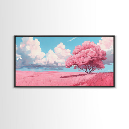 Pink Fields - Abstract Wall Art - Framed Canvas Print - Abstract Landscape Painting - Surrealist Wall Art - Above Sofa Modern Art