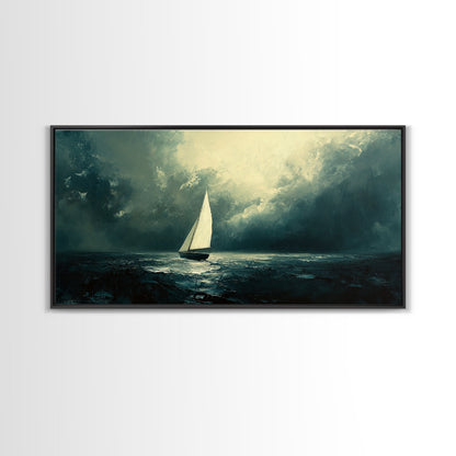 Sailing Through The Storm - Framed Canvas Print - Nautical Home Decor - Sailboat Painting - Sailing Painting - Nautical Seascapes Art