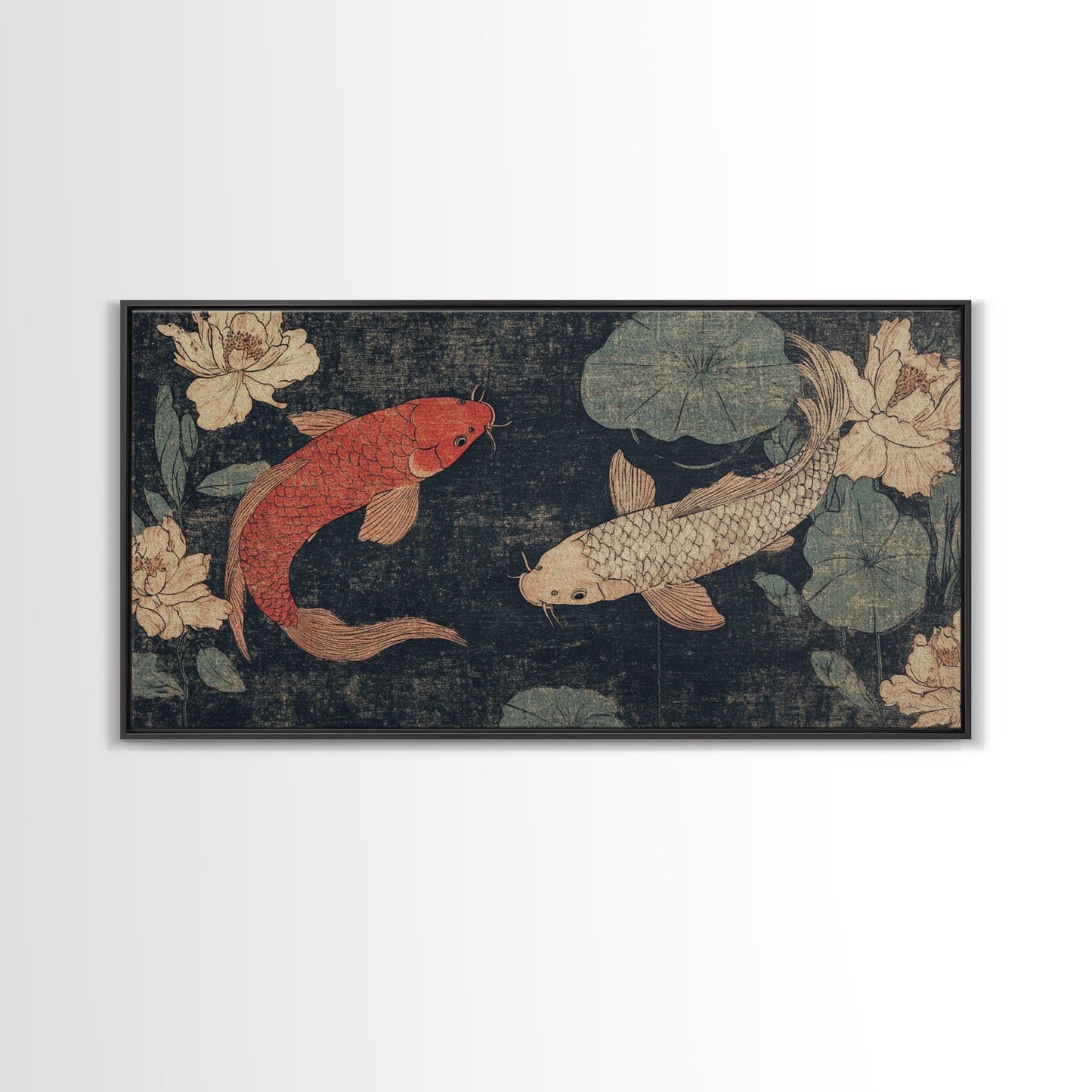 Wabi Sabi Koi Fish Painting Print, Japanese Style Artwork, Elegant Wall Art, Living Room or Bedroom Wall Art, Ready To Hang Canvas